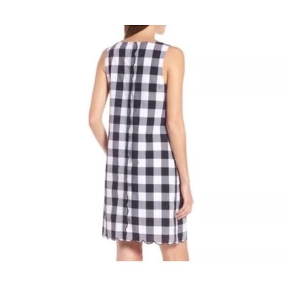Adrianna Papell Black and White Gingham Scallop Trim Shift Cotton Lined Dress 8 - Picture 1 of 13